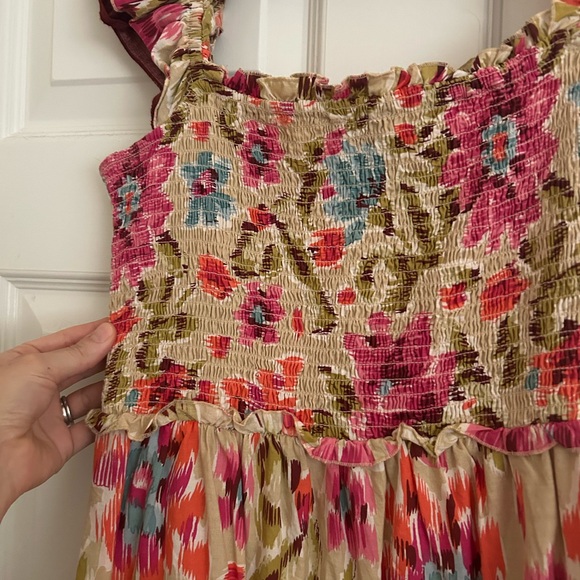 House of Harlow Smocked Floral Maxi Dress in Beige, Pink & Blue - Picture 4 of 4